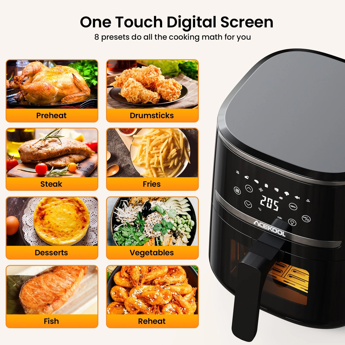 5 Quart Digital Display Air Fryer Toaster Oven Combo with 8 Cooking Presets and Dishwasher Safe Basket
