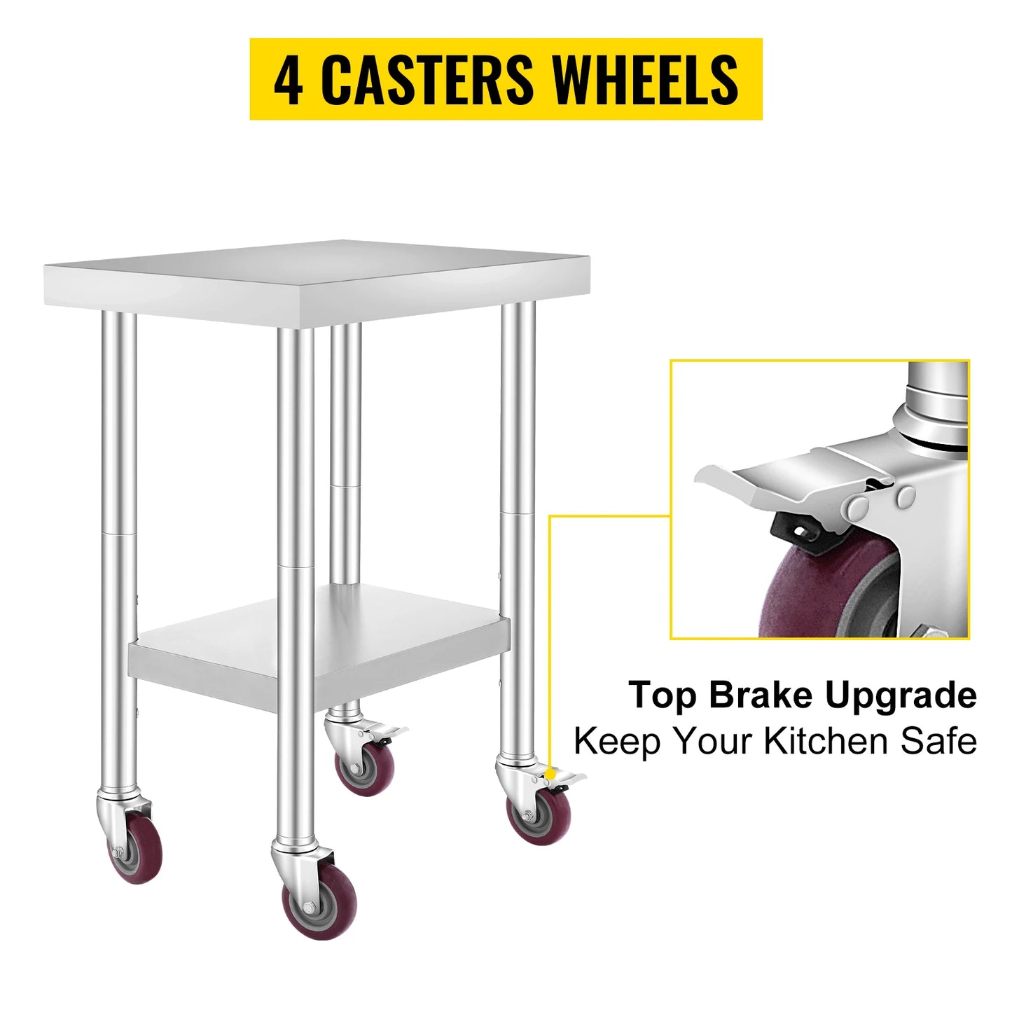 SucceBuy Stainless Steel Kitchen Work Table With Wheels