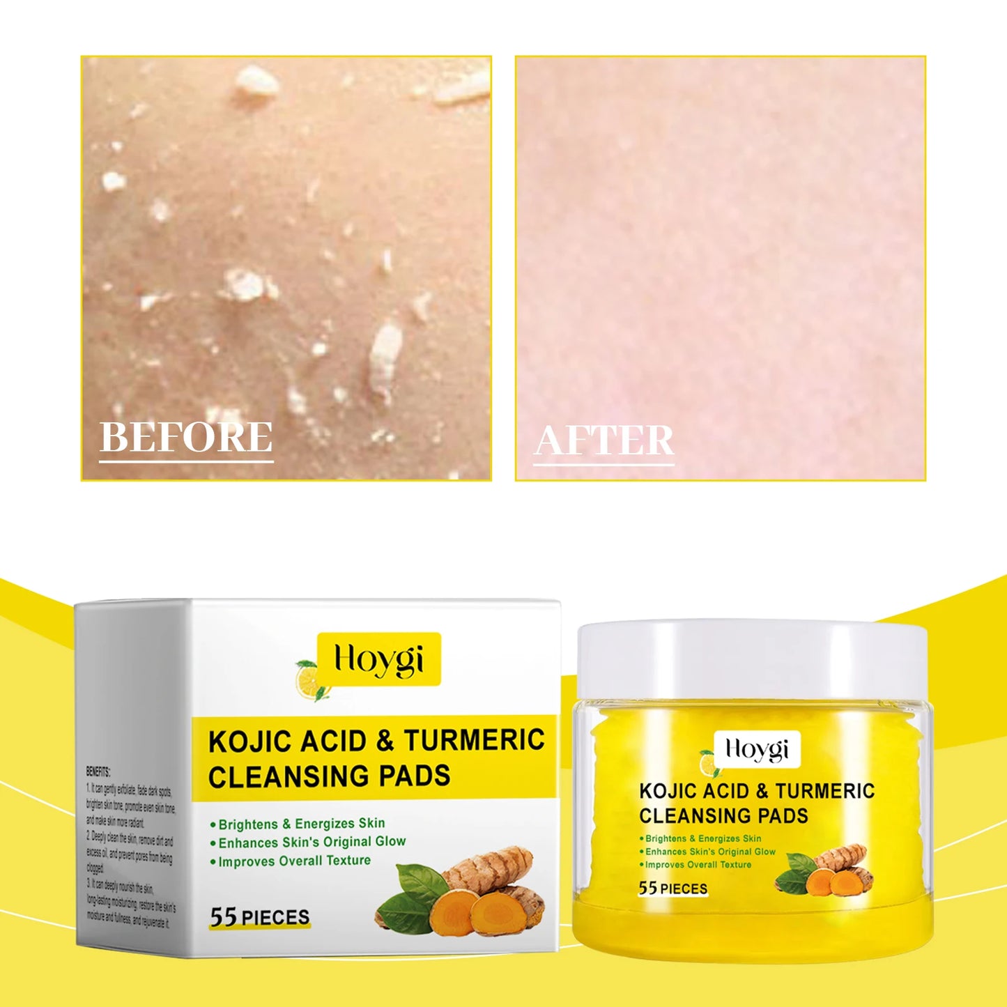 4PCS Turmeric Cleansing Skincare Exfoliating Pads Gentle Formula Suitable for All Skin Types 55PCS Bottle