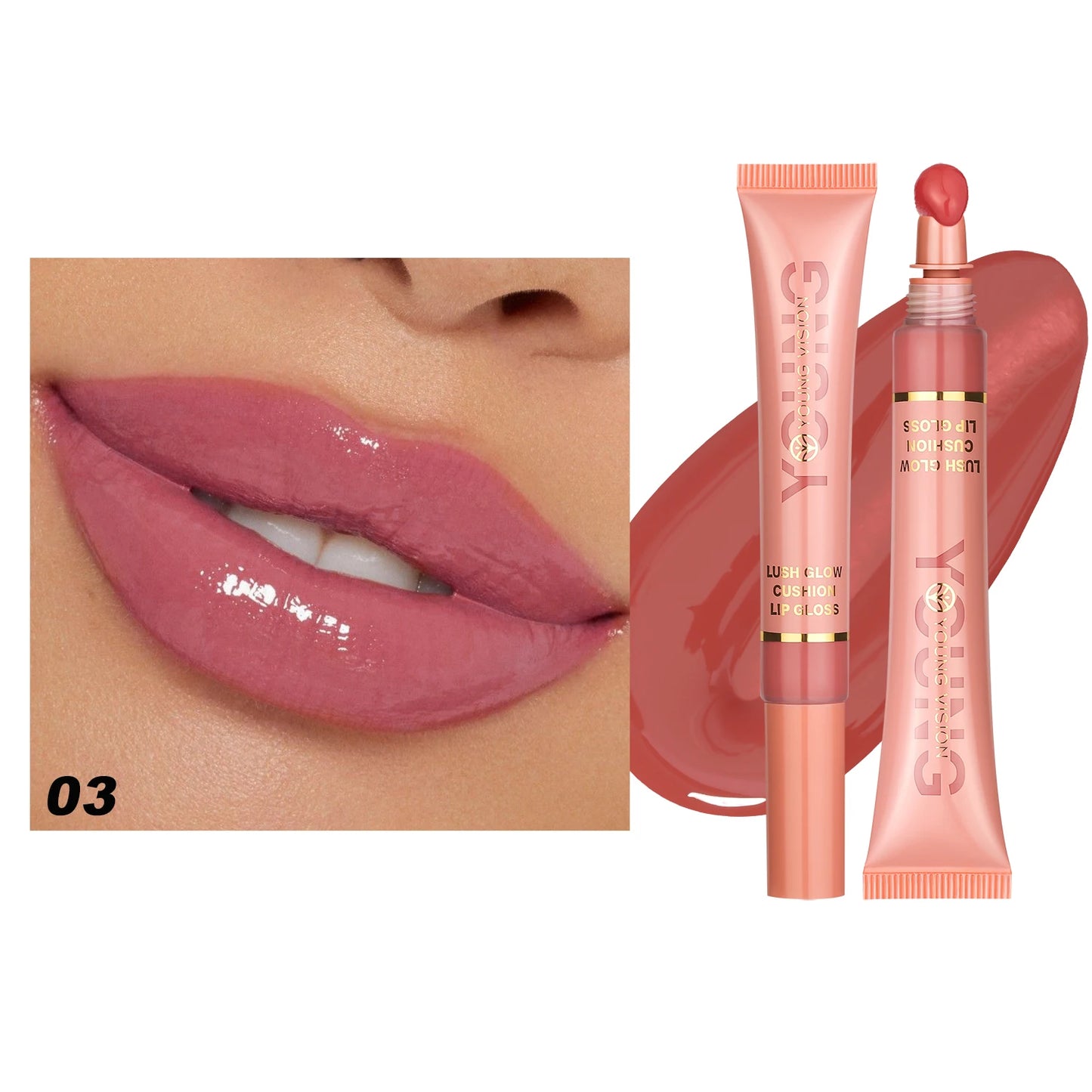 Young Vision 6 Color Liquid Water Shine Plush Brush Head Lip Gloss Vivid Shine Moisturizing Smooth Long Lasting Lip Glaze 10ml