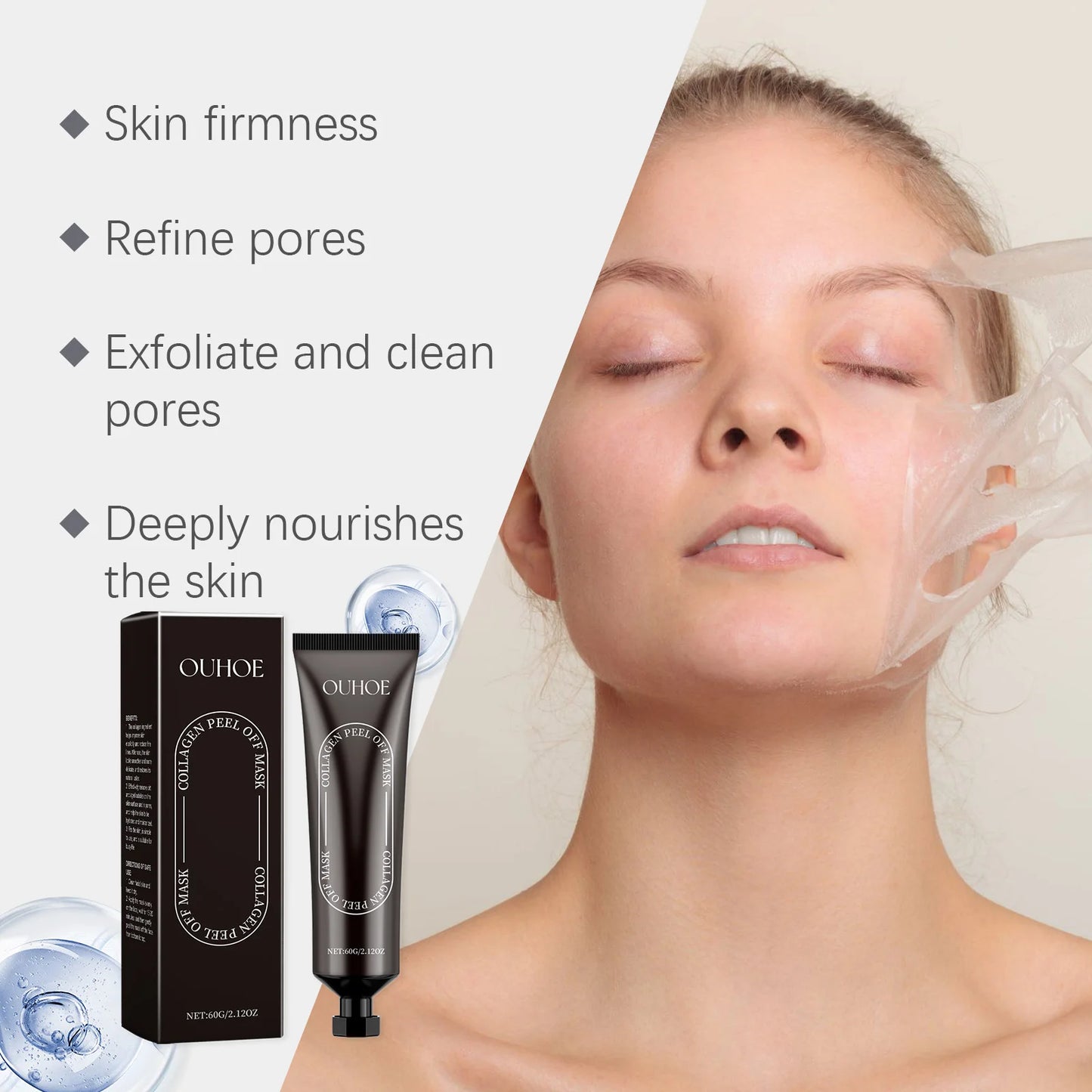 OUHOE Collagen Peel Off Mask 60g Collagen Peel and Tear Mask Gently Cleanses Pores Facial Oil Control Hydrating Mask