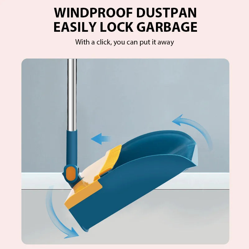 Foldable Broom Dustpan Set with 180 Degree Rotation Dustless Floor Brush for Home Cleaning