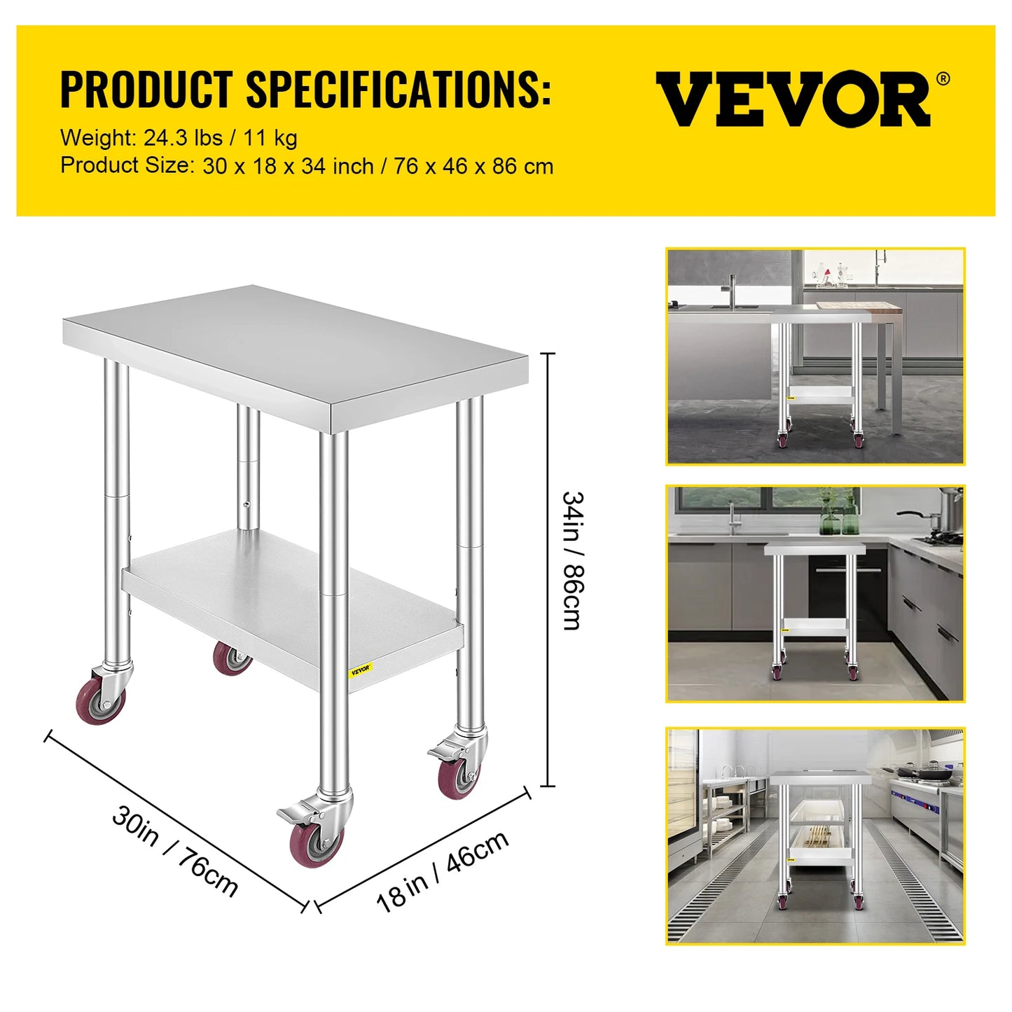 SucceBuy Stainless Steel Kitchen Work Table With Wheels