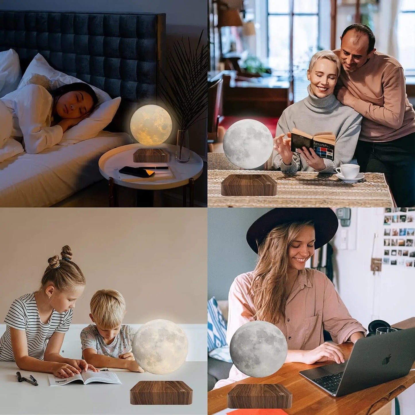 Magnetic Floating Moon Lamp With Wooden Base Night Light