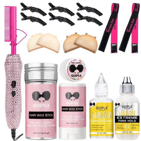 GOIPLE Electrical Heat Hair Straightener Hot Pressing Brush Styling Tool for Lace Front Wigs and Hair Wax Stick Melting Spray