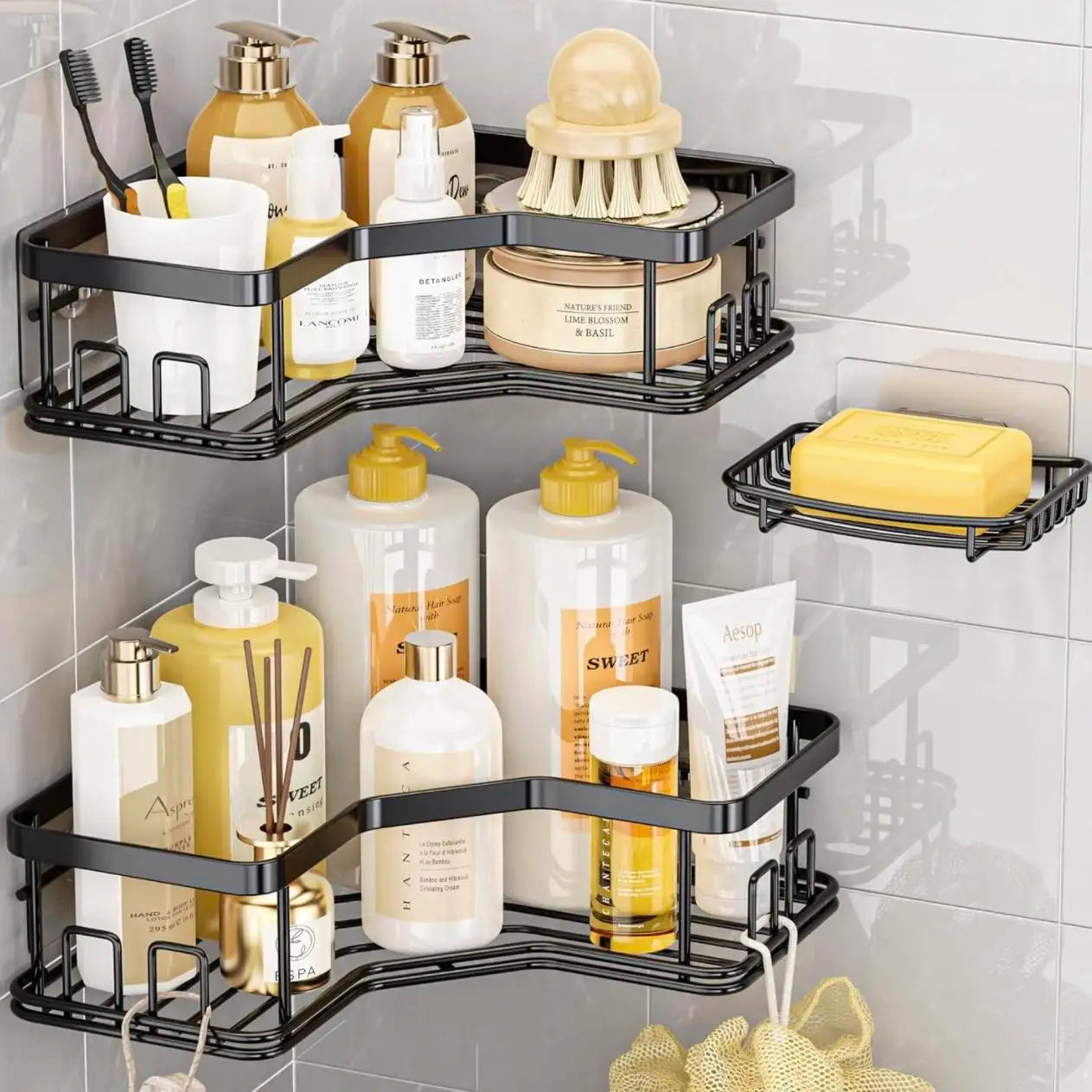 Adhesive Shower Caddy No Drilling Rustproof Stainless Steel