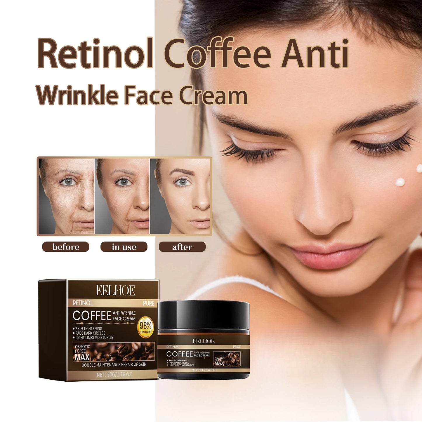 Retinol Caffeine Cream for Fine Lines Firming and Lifting Moisturizer for Brightening Facial Skin Care 50g
