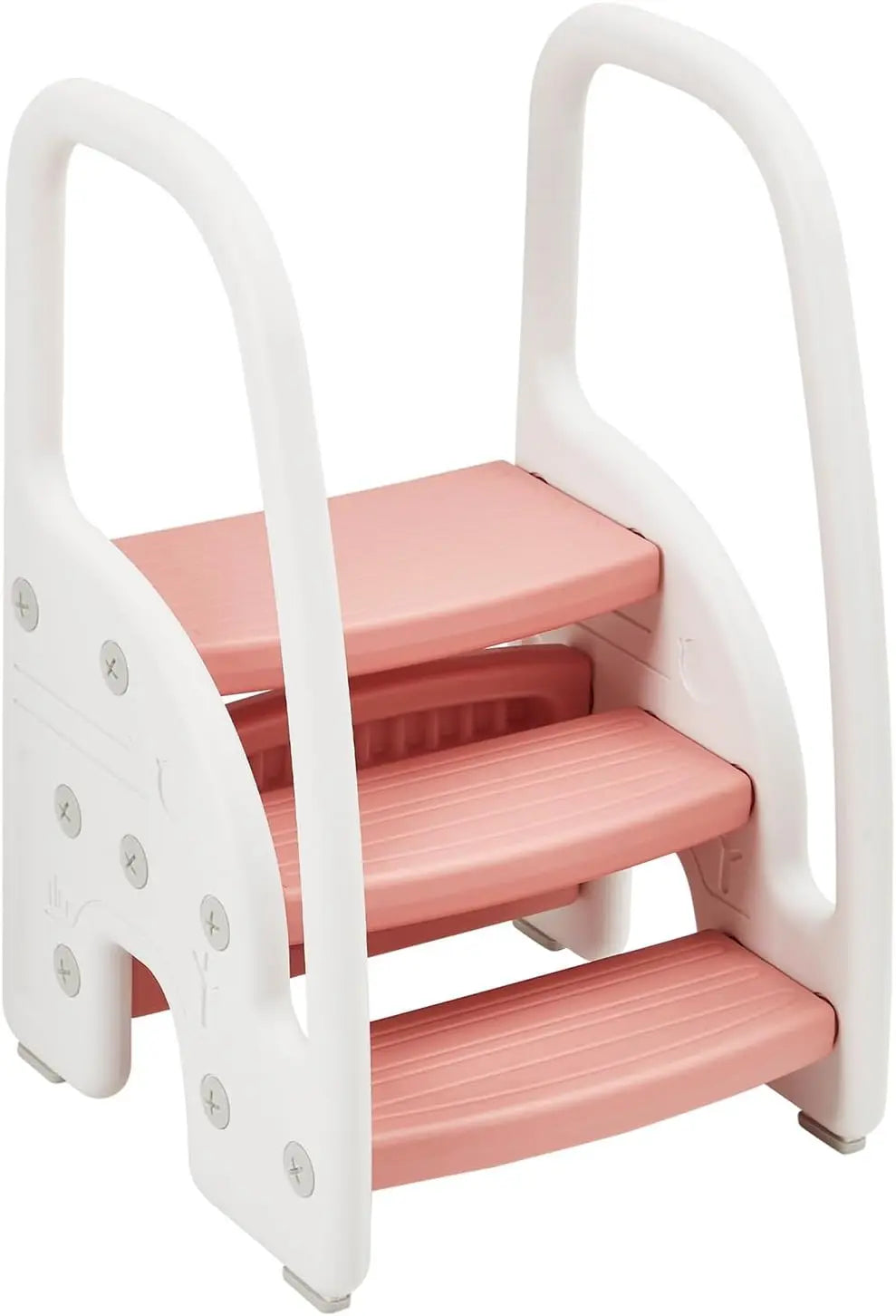 Toddler Step Stool for Bathroom Sink, Kids 3 Step Stool with Safety Handrail, Non-Slip Wide Pedals, Plastic Toddler Standing Tow