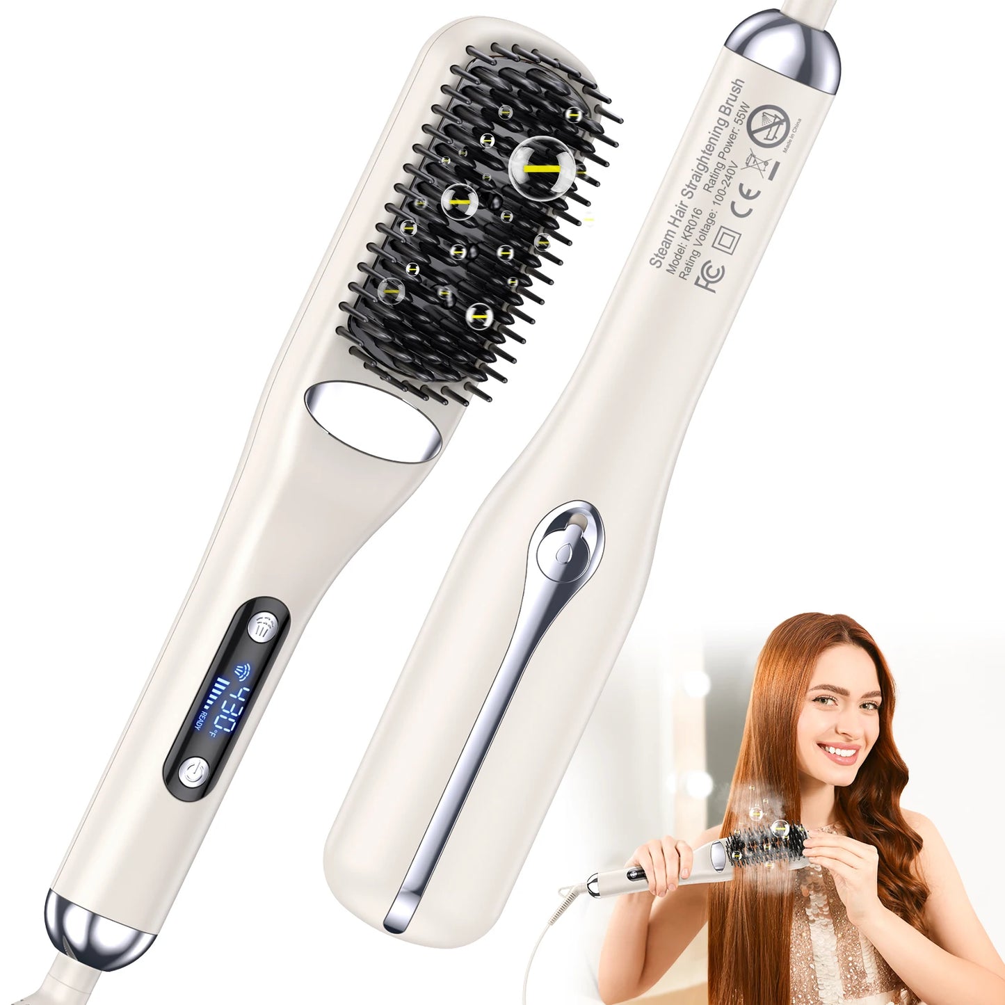 Steam Straightener Comb 3s Heat Ionic Multifunctional Ionic Styler for Curly/Frizzy Hair 13 Temp Modes 130-210°C Home Salon