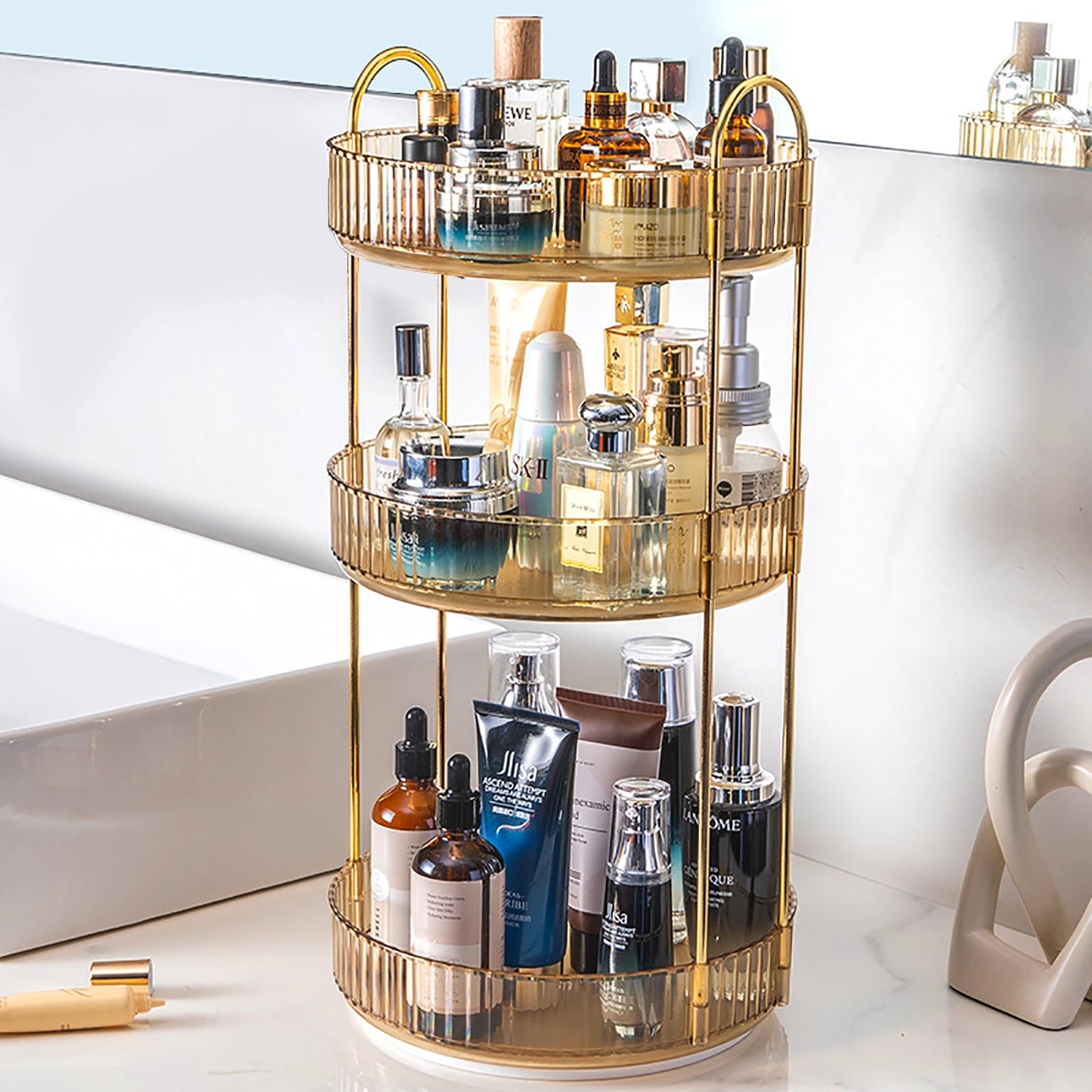 Rotating Makeup Organizer For Vanity 3 Tier High Capacity
