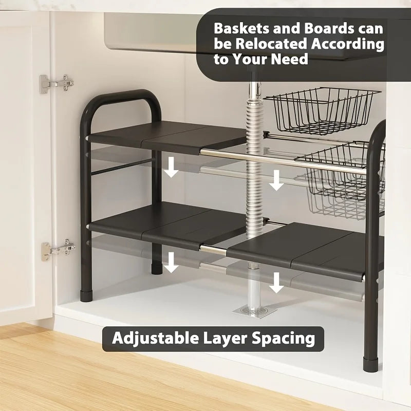Homefish Dual Tier Under Sink Organizer Kitchen Bathroom