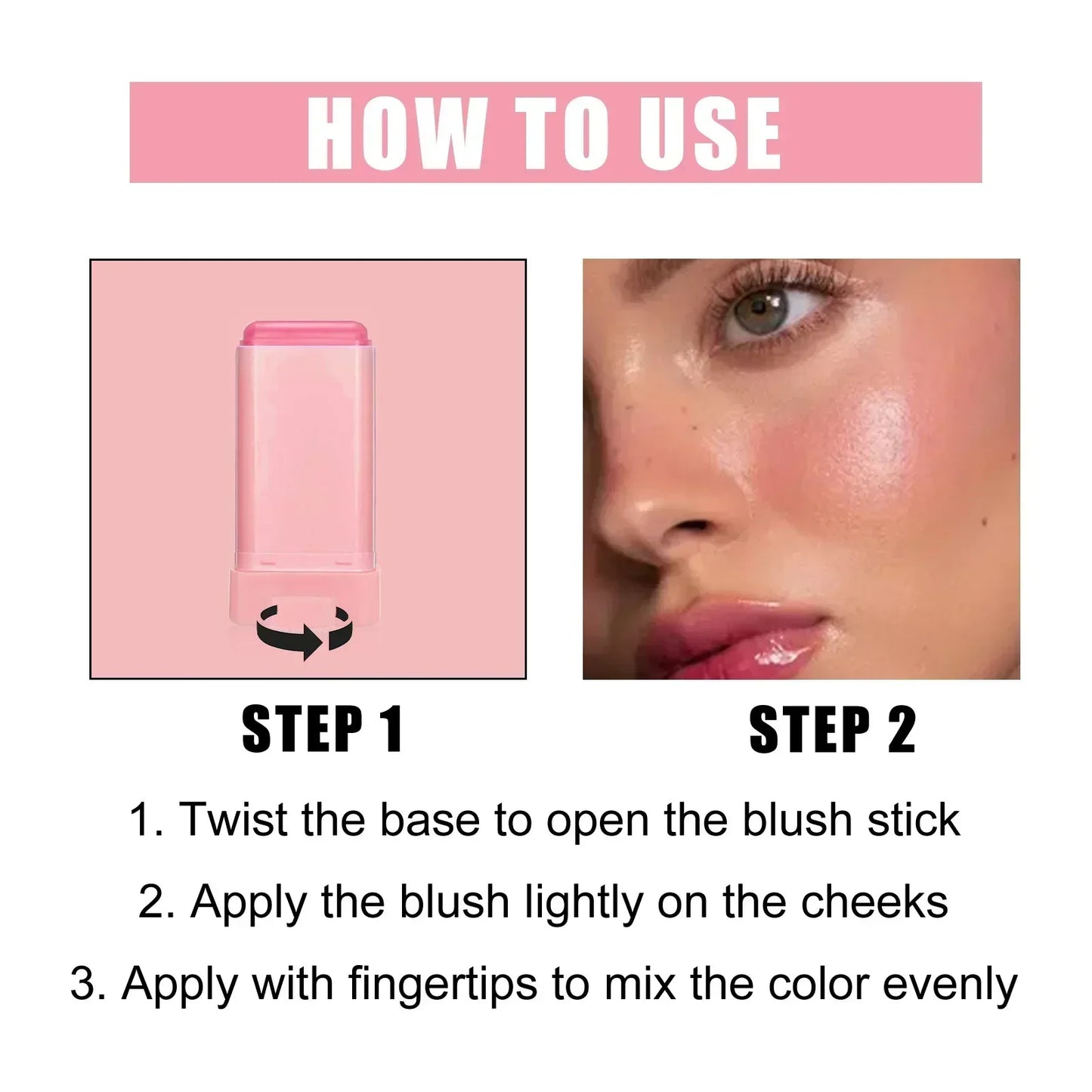 3 Pieces Red Pink Silky Matte Pearl Blush Cream Hydrating Lip Waterproof Lasting Cheek Blush Cream Stick Natural Makeup