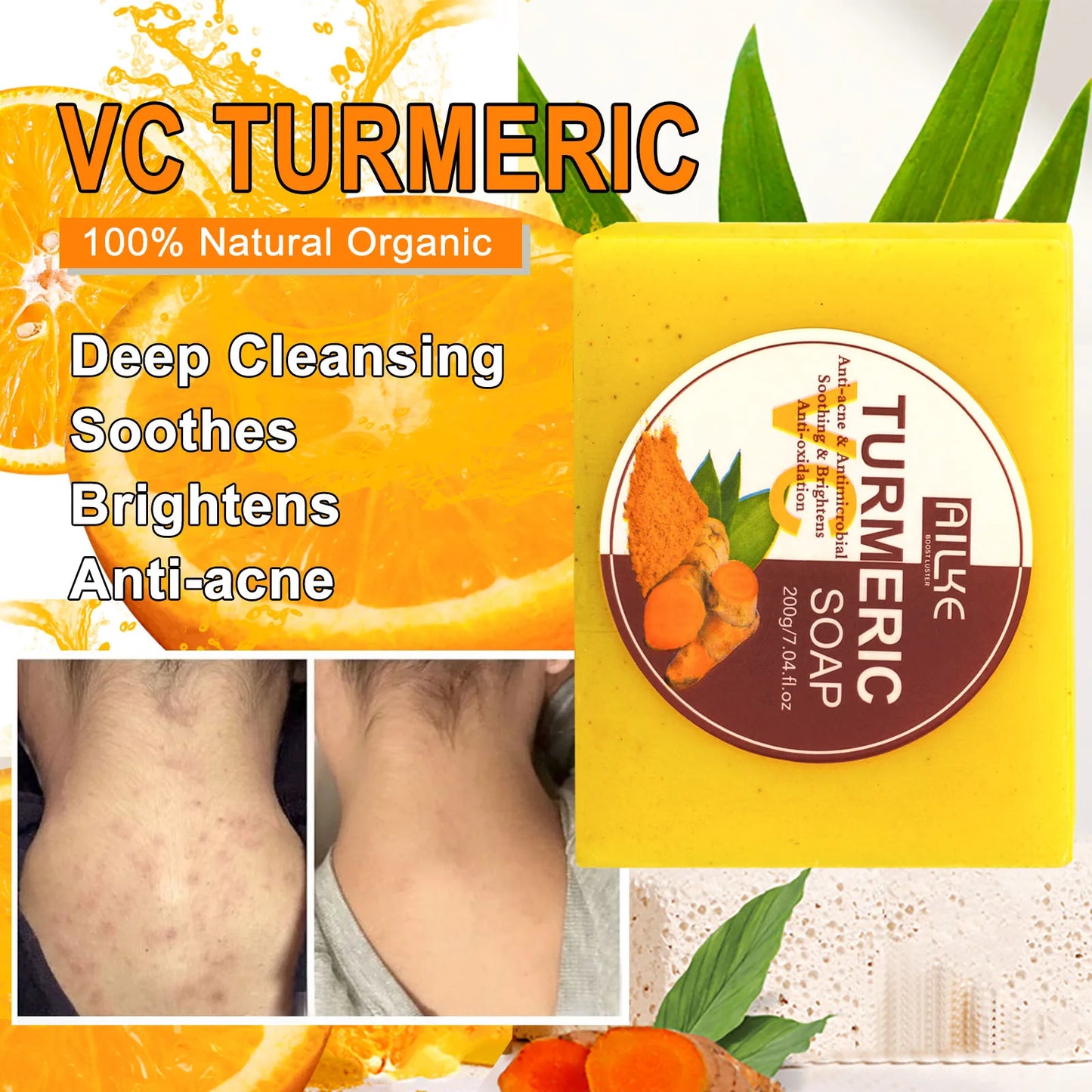 Ailke Organic Turmeric Skin Care Set for Acne Reduction Skin Cleansing Exfoliation Whitening Even Skin Tone and Dry Skin Improvement