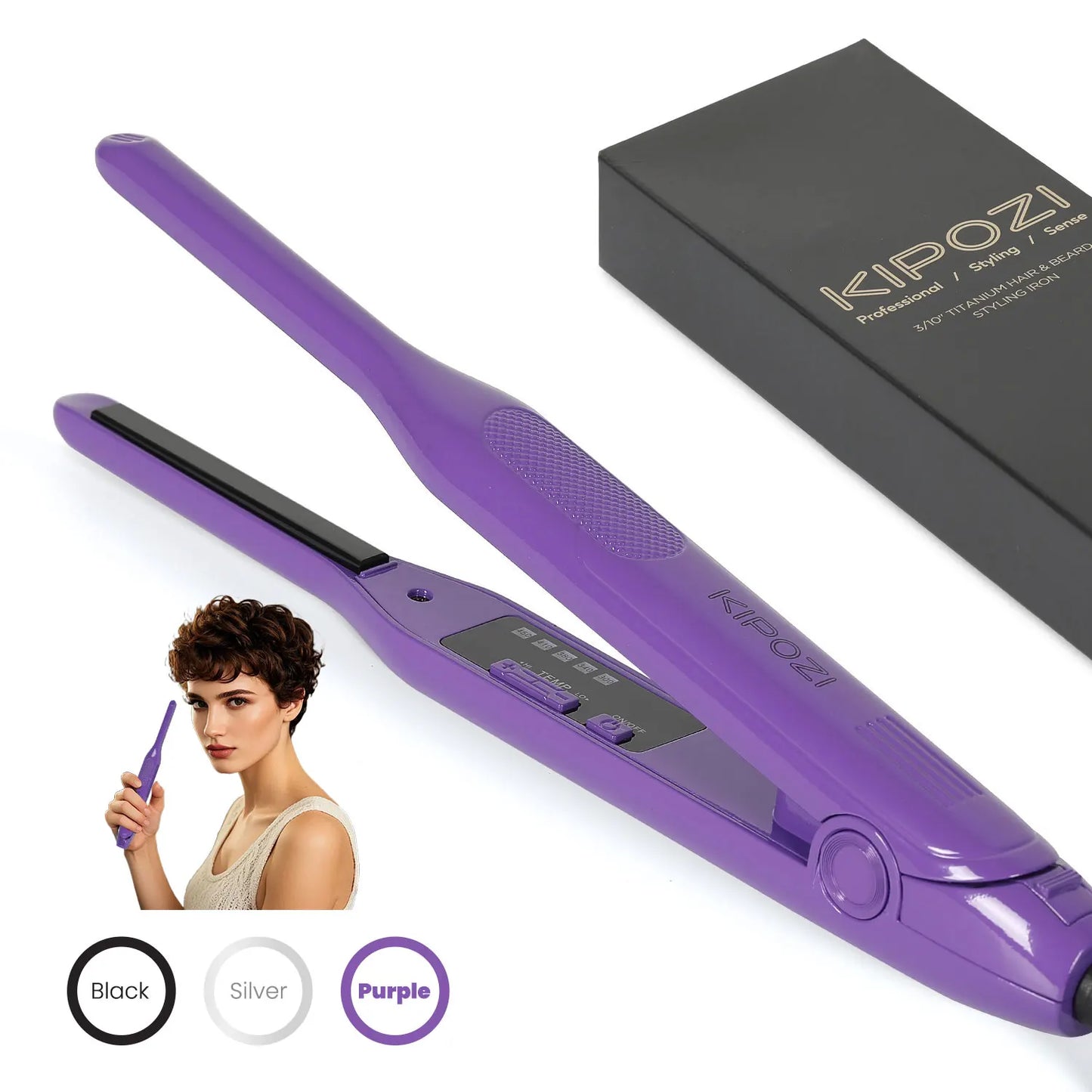 KIPOZI Titanium Small Hair Straightener Dual Voltage Flat Iron for Short Hair and Beard Styling