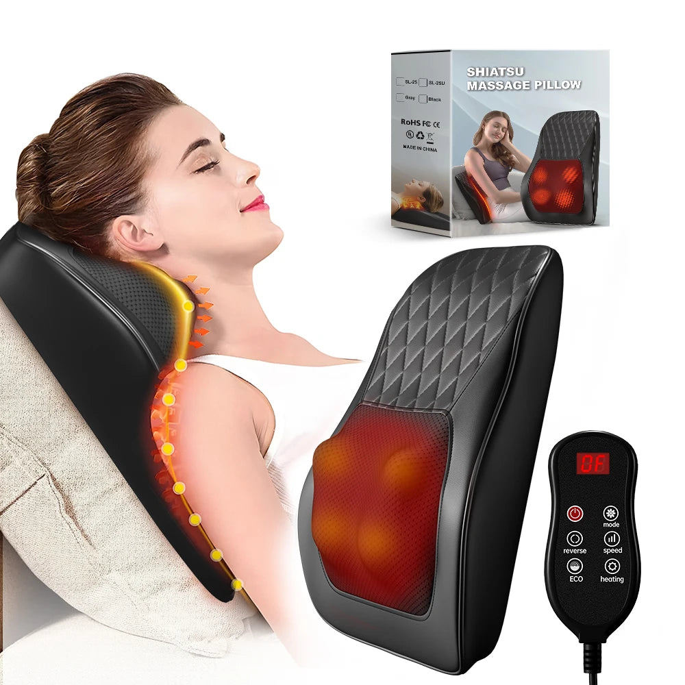 Neck Pillow Massager with 3 Speed Vibration and Heating Function