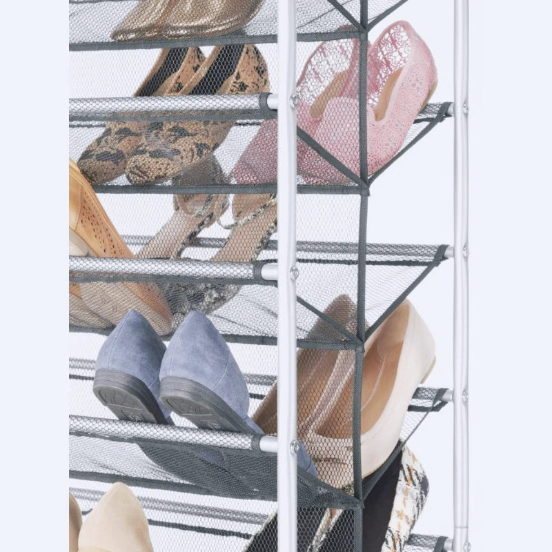 10 Tier 60 Pair Metal and Mesh Rolling Shoe Rack Everyday Home Shoe Storage