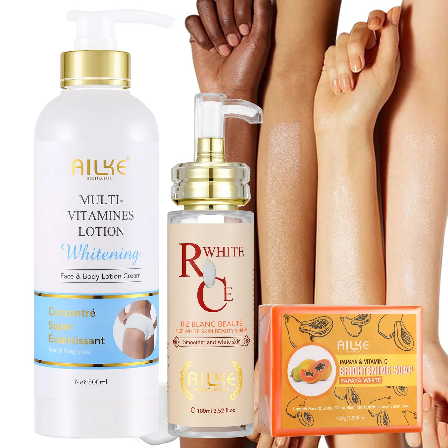 AILKE Multi Vitamin Whitening Body Lotion with Vitamins A E B3 B5 for Increased Skin Radiance Even Skin Tone and Moisturizing Hydration