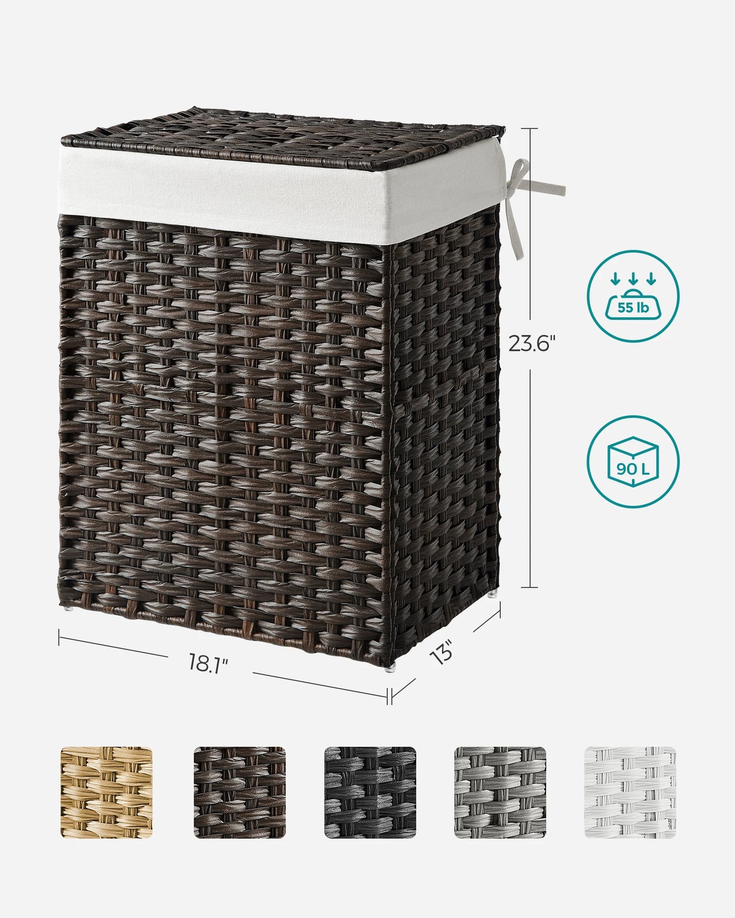 Songmics Laundry Hamper With Lid 90L Foldable Rattan Basket