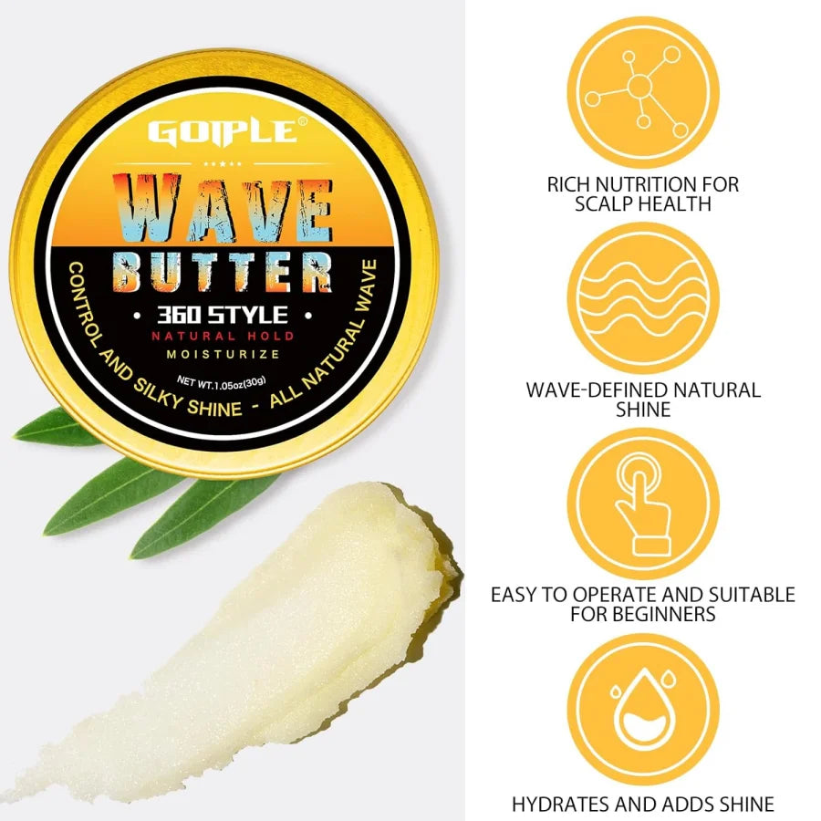 GOIPLE Natural Wavy Frizz Control Gel Strong Hold Wave Pomade for Black Men 100g