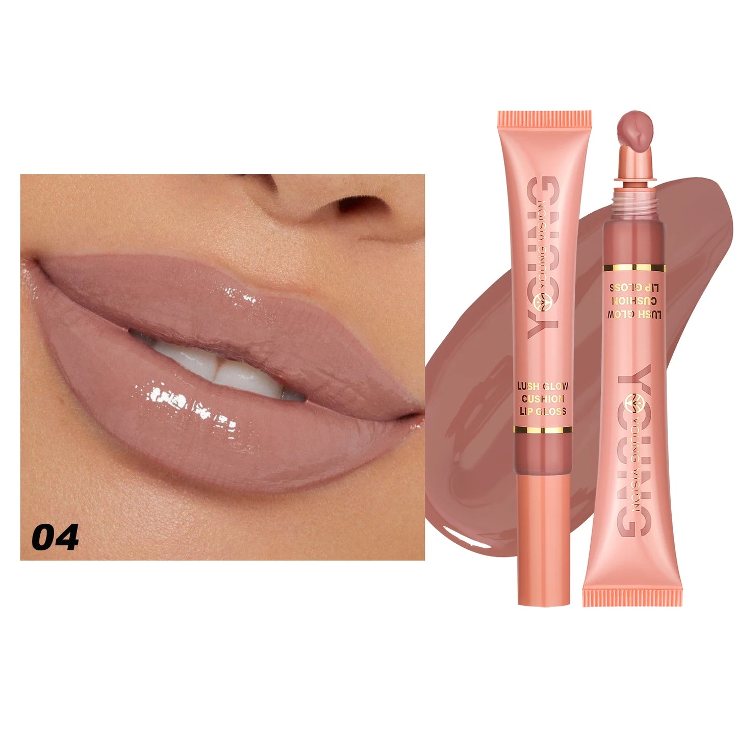 Young Vision 6 Color Liquid Water Shine Plush Brush Head Lip Gloss Vivid Shine Moisturizing Smooth Long Lasting Lip Glaze 10ml