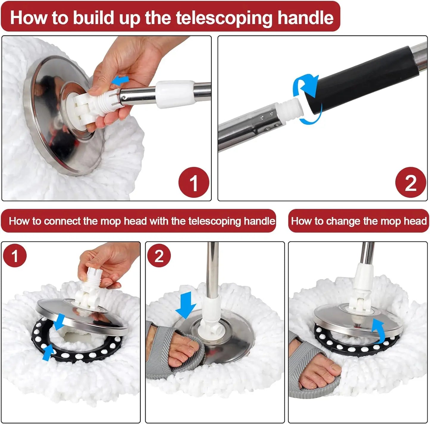 360 Spin Mop Bucket Set With Wring 3 Microfiber Heads
