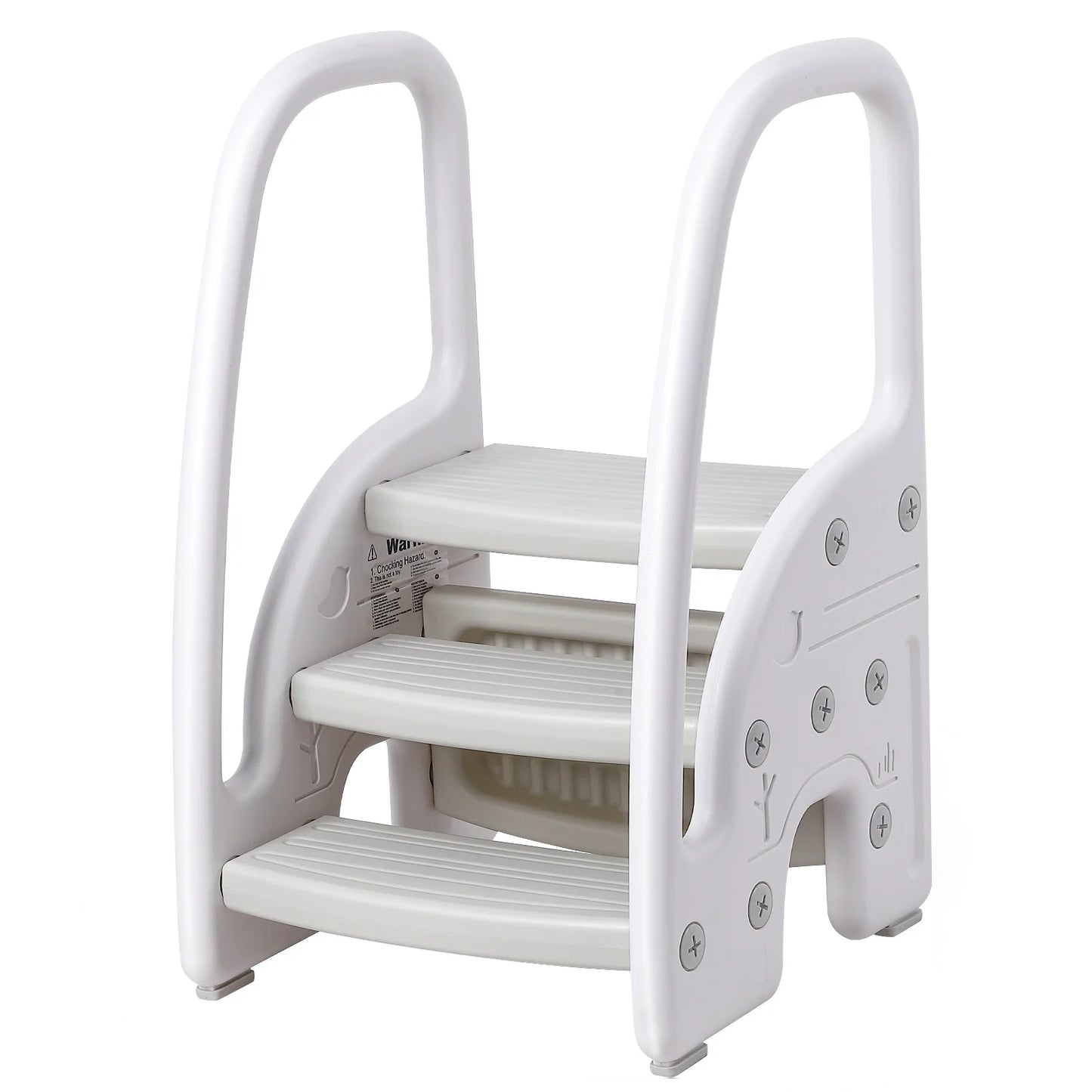 Toddler Step Stool for Bathroom Sink, Kids 3 Step Stool with Safety Handrail, Non-Slip Wide Pedals, Plastic Toddler Standing Tow