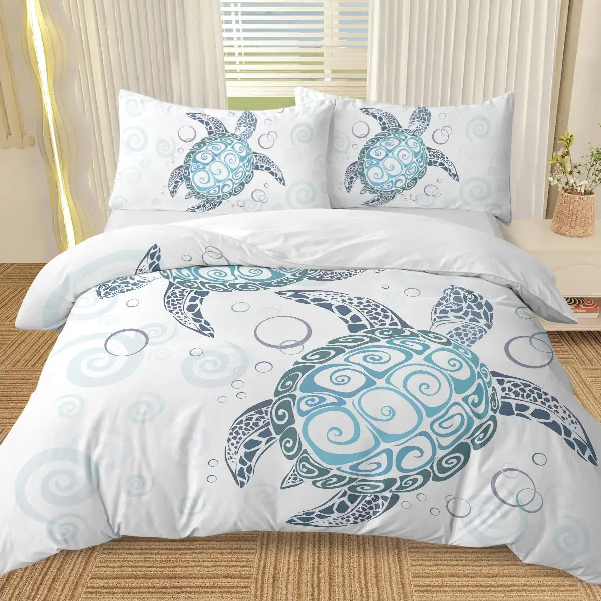 Aqua Teal Sea Cotton Bedding Set 3 Piece Full Duvet Cover