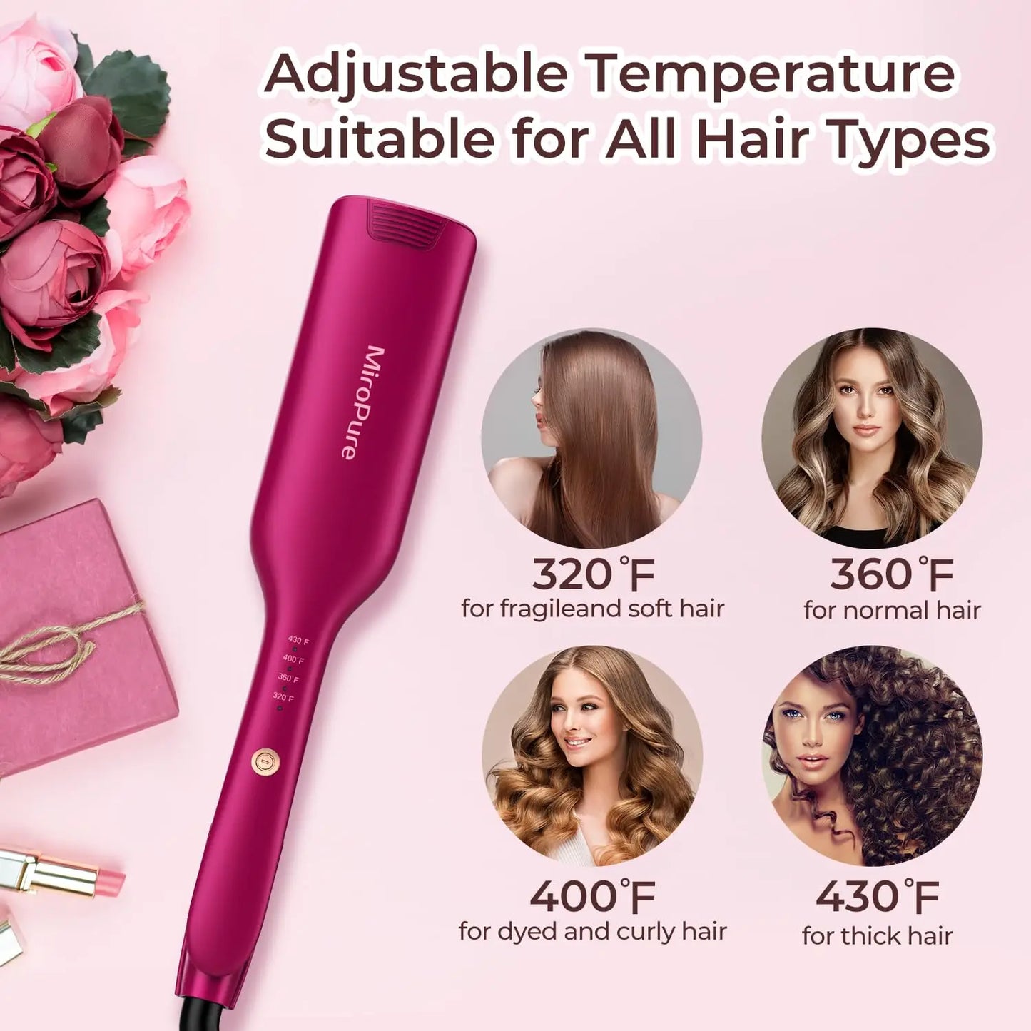 Wave Iron Beach Curling Hair Stick 2.54Cm PTC Heater Automatic Shut Off Easy Shape Adjustment Long Lasting Heating 300