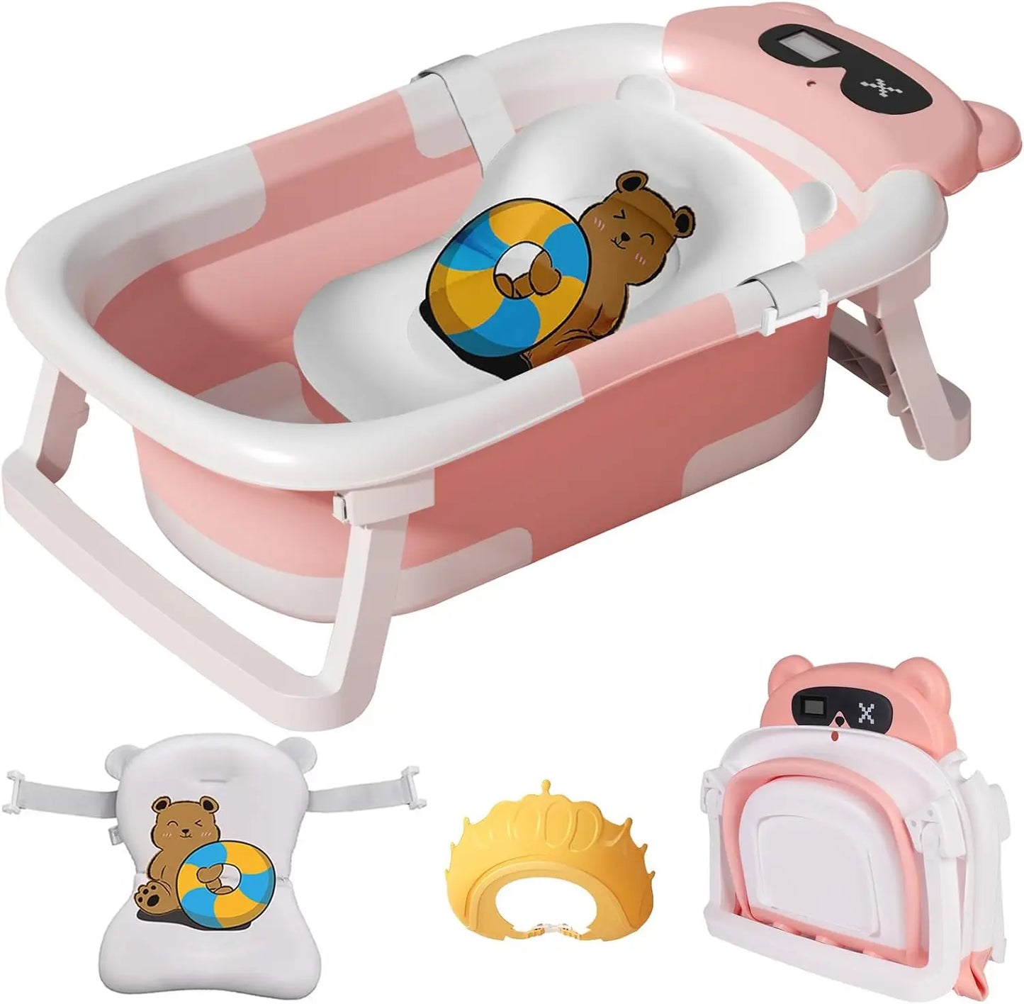 Baby Bathtub Foldable Baby Bathtub with Thermometer and Floating Cushion for Infants and Toddlers Newborn from 0-36 Months