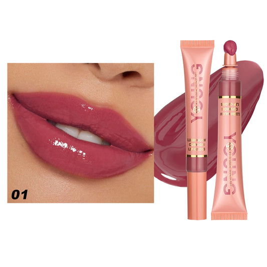 Young Vision 6 Color Liquid Water Shine Plush Brush Head Lip Gloss Vivid Shine Moisturizing Smooth Long Lasting Lip Glaze 10ml
