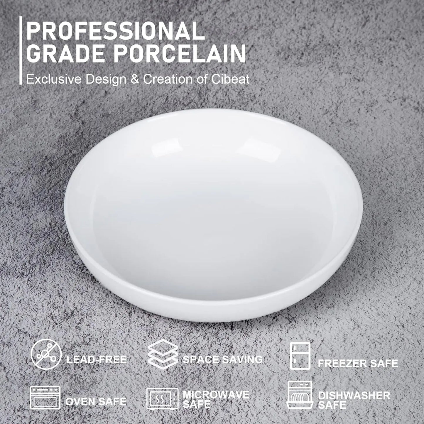22 Ounce Porcelain Pasta Bowls Set of 6 Premium Ceramic Large Capacity Plates for Salad and Soup Dishwasher Safe