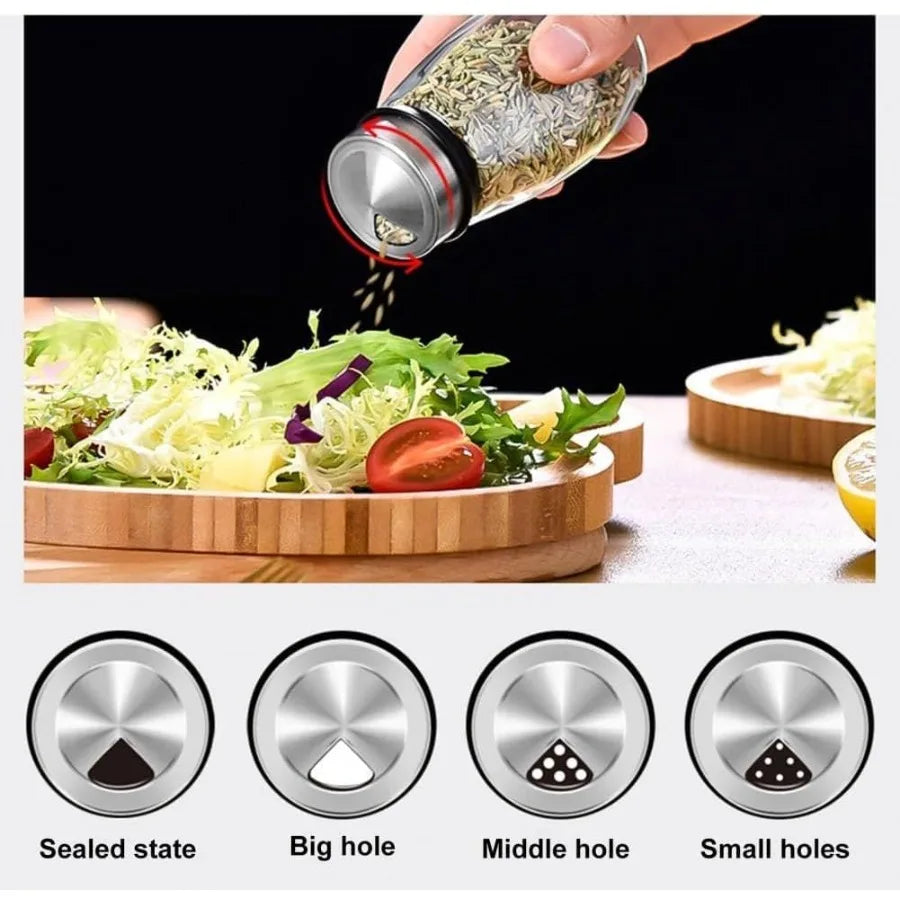 12 Glass Jar Bottles Set Revolving Spice Rack Organizer Storage for kitchen Spice Stand Holder Spinning Countertop Herb and Spi