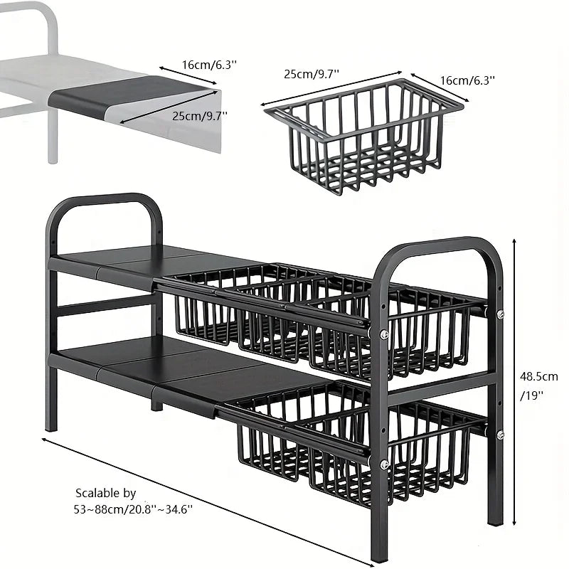 Homefish Dual Tier Under Sink Organizer Kitchen Bathroom
