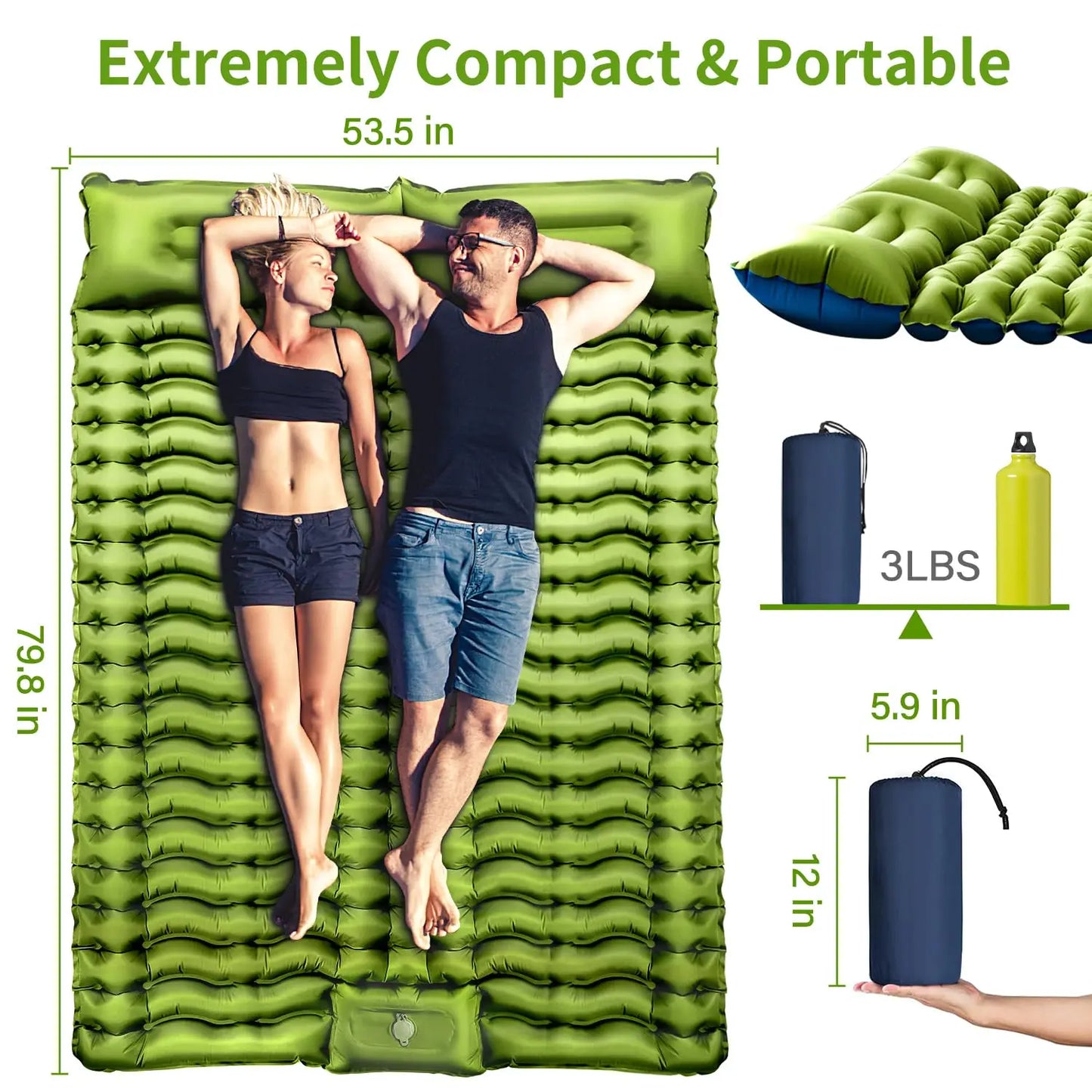 WESTTUNE Double Sleeping Pad 4 Inch Thick Built In Pump
