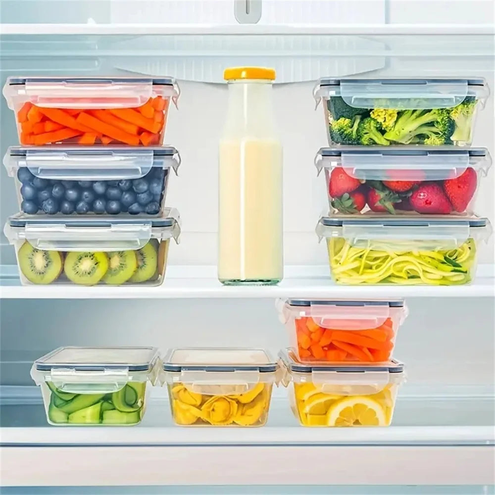 24pcs Kitchen Storage Container Set Dishwasher Safe Reusable Plastic Bins with Flip Lids for Fruits Vegetables and Meats