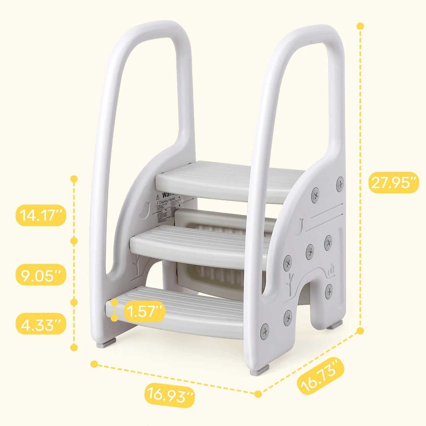 Toddler Step Stool for Bathroom Sink, Kids 3 Step Stool with Safety Handrail, Non-Slip Wide Pedals, Plastic Toddler Standing Tow
