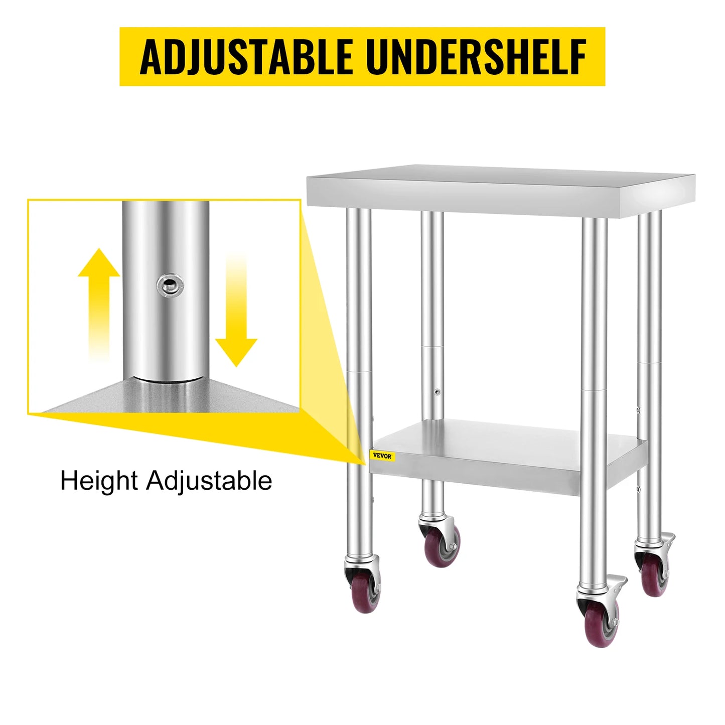 SucceBuy Stainless Steel Kitchen Work Table With Wheels