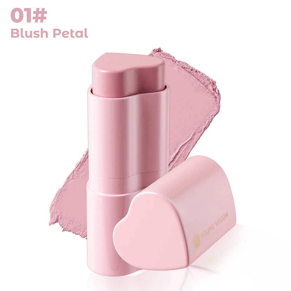 6 Color Heart Shaped Blush Stick Smooth Texture Long Lasting Blendable Natural Finish