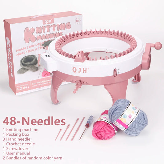 QJH 48 Needle Knitting Machine Kit Portable Easy to Use DIY Loom for Scarves Hats Gloves