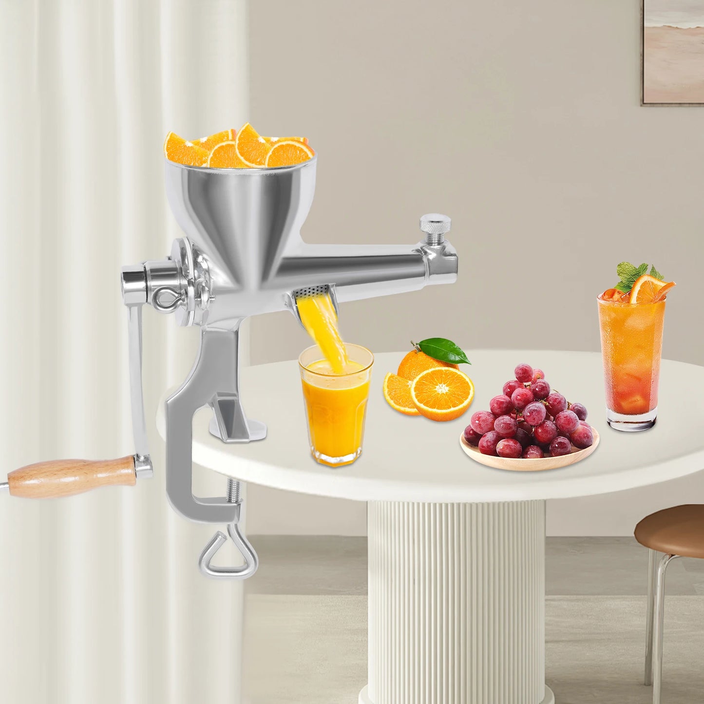 Stainless Steel Manual Juicer with Screw Clamp for Wheatgrass and Fruit Vegetable Extrusion Silver