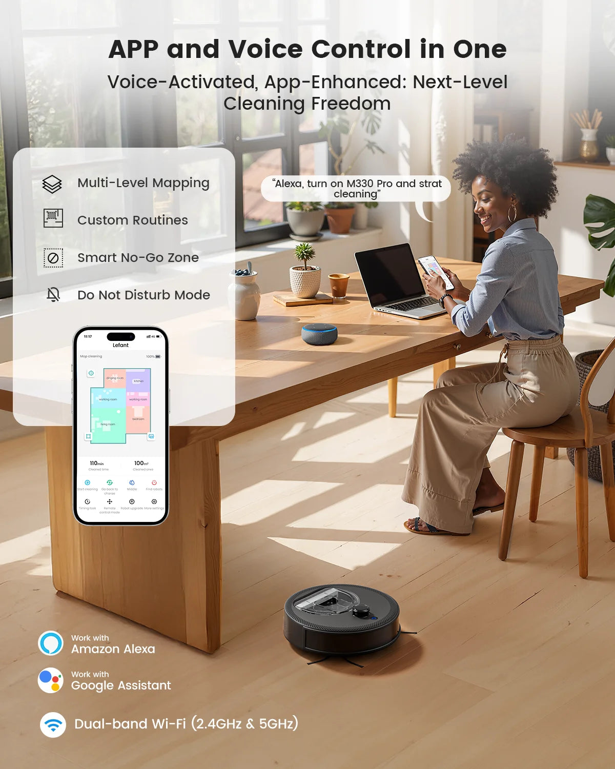 Lefant M330 Pro Robot Vacuum Mop 5000Pa LiDAR WiFi Pet
