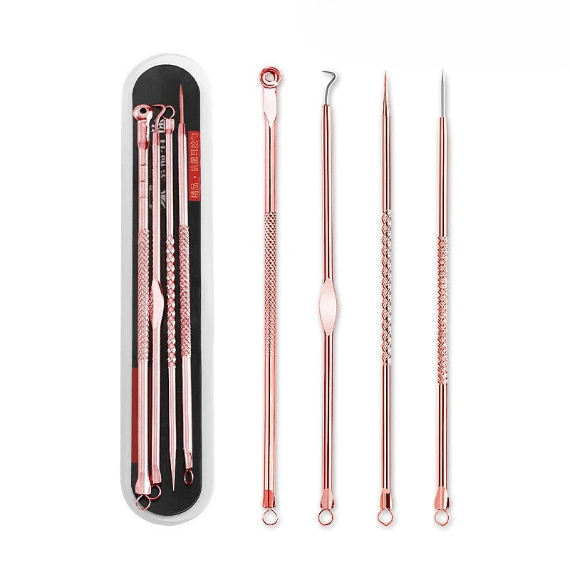4Pcs Pimple Popper Tool Kit Blackhead Remover Acne Needle Tools Set Removing Care Whitehead Popping Acne Remover Skin Care Tools