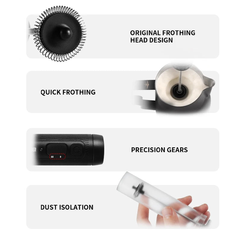 MHW-3BOMBER Electric Milk Frother Portable Handheld USB Rechargeable Foam Maker for Coffee and Espresso Accessories