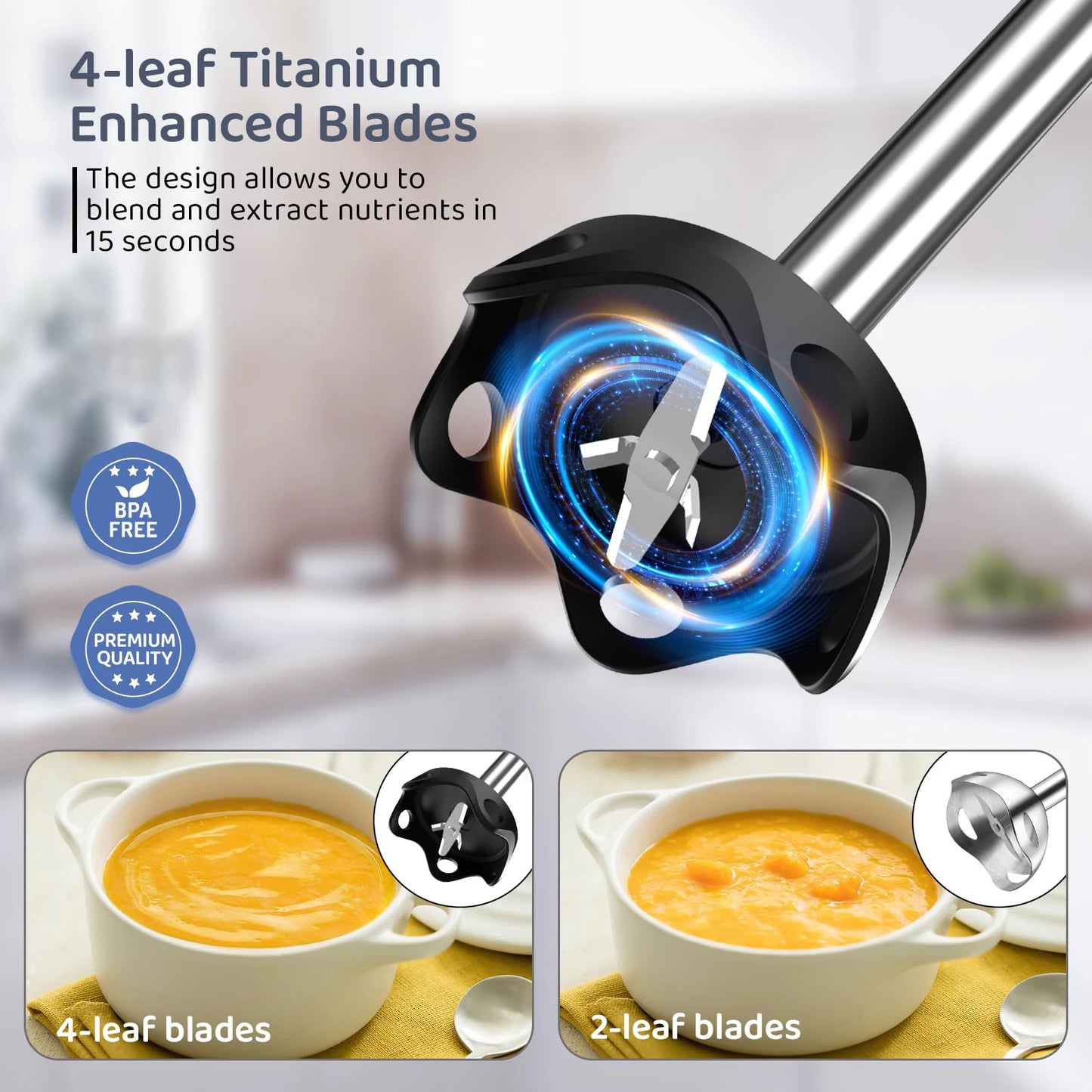 1000 Watt Powerful Handheld Immersion Blender for Smoothies Sauces Baby Food and Soups