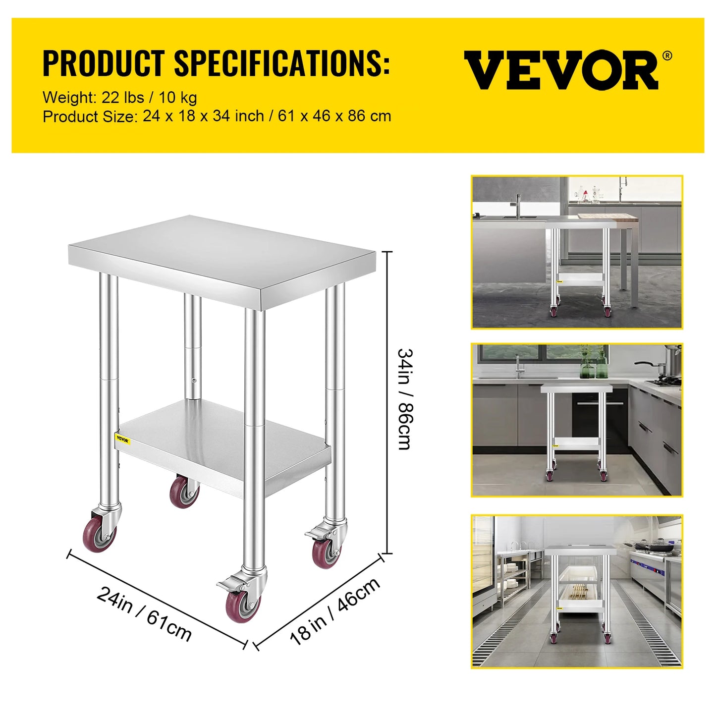 SucceBuy Stainless Steel Kitchen Work Table With Wheels