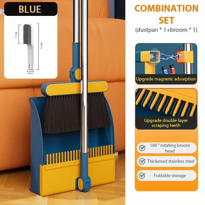 Foldable Broom Dustpan Set with 180 Degree Rotation Dustless Floor Brush for Home Cleaning