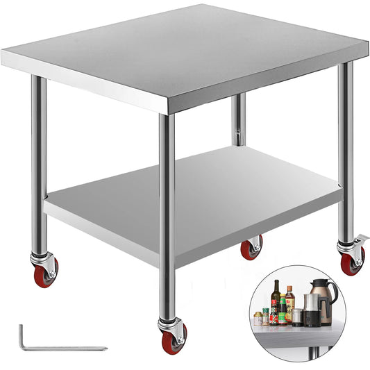 SucceBuy Stainless Steel Kitchen Work Table With Wheels