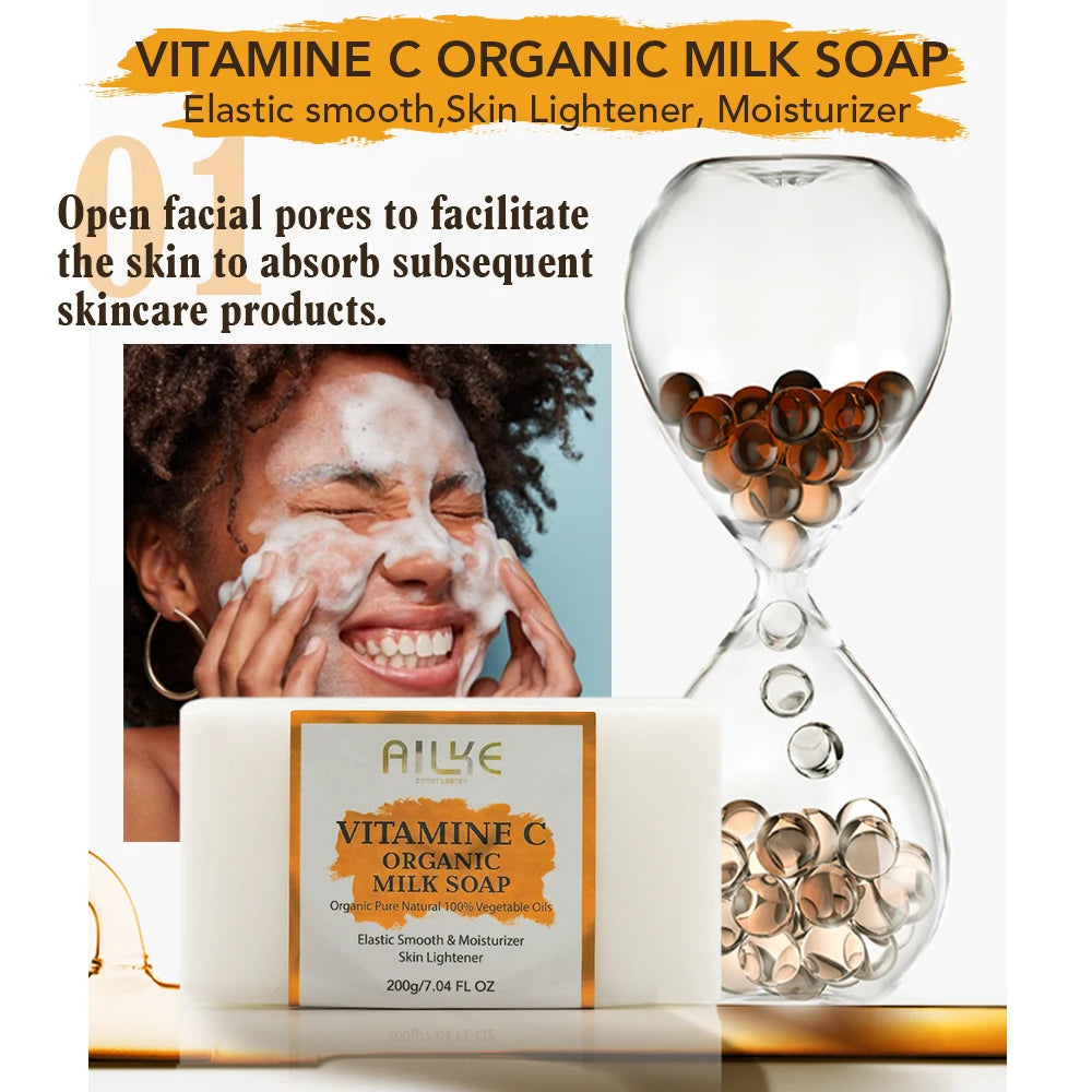 AILKE Vitamin C Skin Care Set Brightening Body Lotion Even Skin Tone Face Cream Whitening Serum Brightening Soap