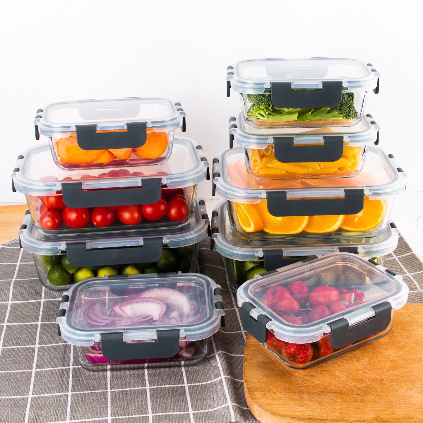 8 Piece Glass Food Storage Containers Set BPA Free Leakproof Microwave and Oven Safe 6 Sizes Borosilicate Glass Lock Lid
