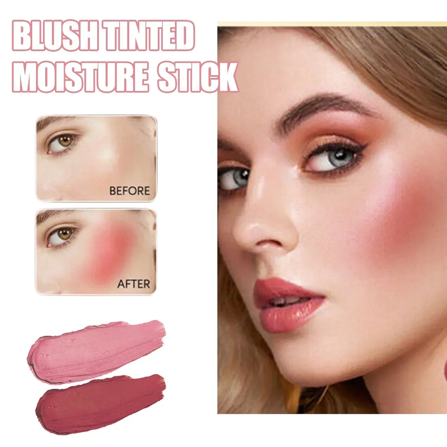 3 Pieces Red Pink Silky Matte Pearl Blush Cream Hydrating Lip Waterproof Lasting Cheek Blush Cream Stick Natural Makeup